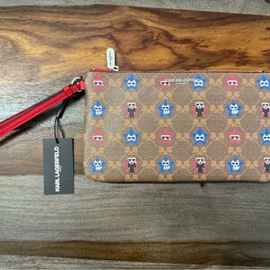 Karl Lagerfeld Paris Maybelle SLG Wristlet Clutch Bag Brown Red Blue